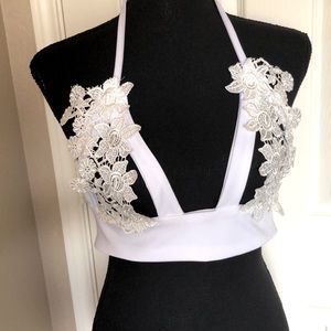 Bright White and winter white lace bralette